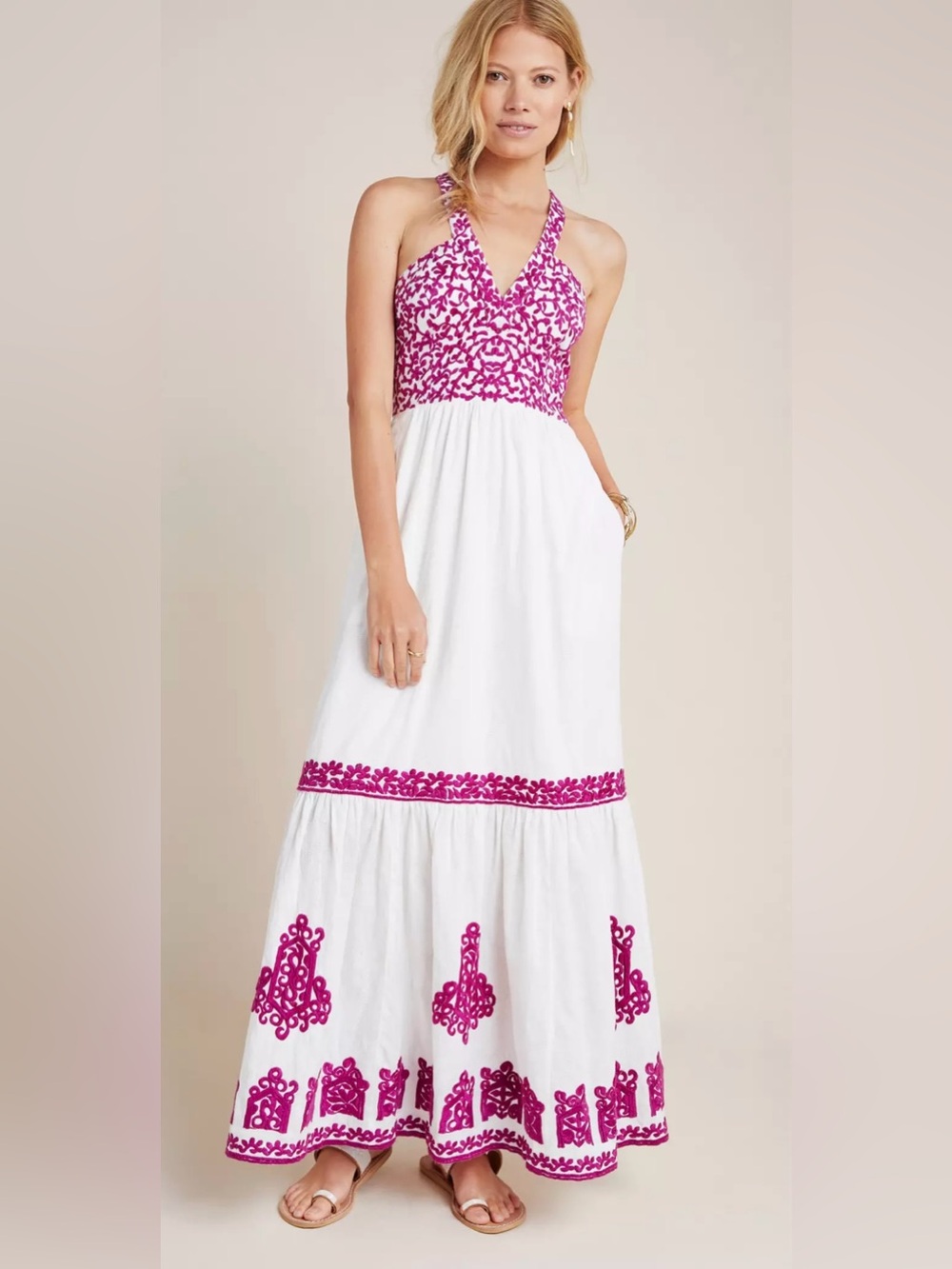Anthropologie Manuela Embroidered Midi Dress NWOT Size 8